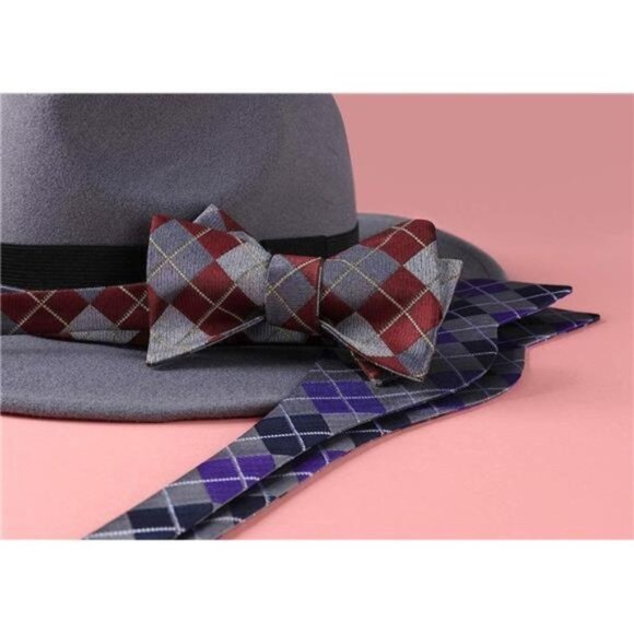 Check Plaid Self Tie Bow Tie and Pocket 02-green-1 - Picture 5 of 6